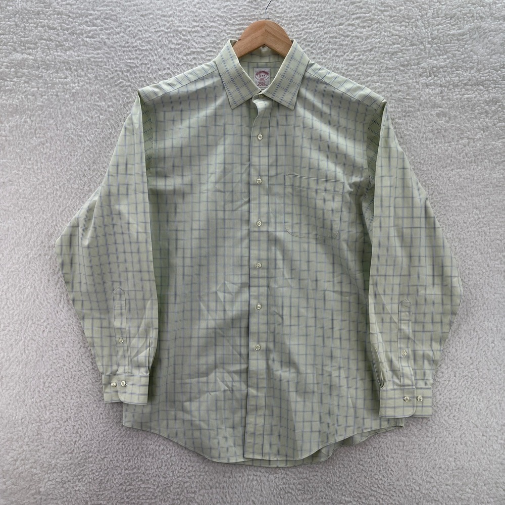Brooks Brothers Shirt Mens 16 4/5 Green Blue Preppy Oxford OCBD Old Money Preppy